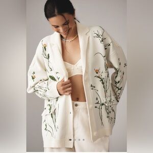 Anthropologie Floral Embroidered Cream Cardigan